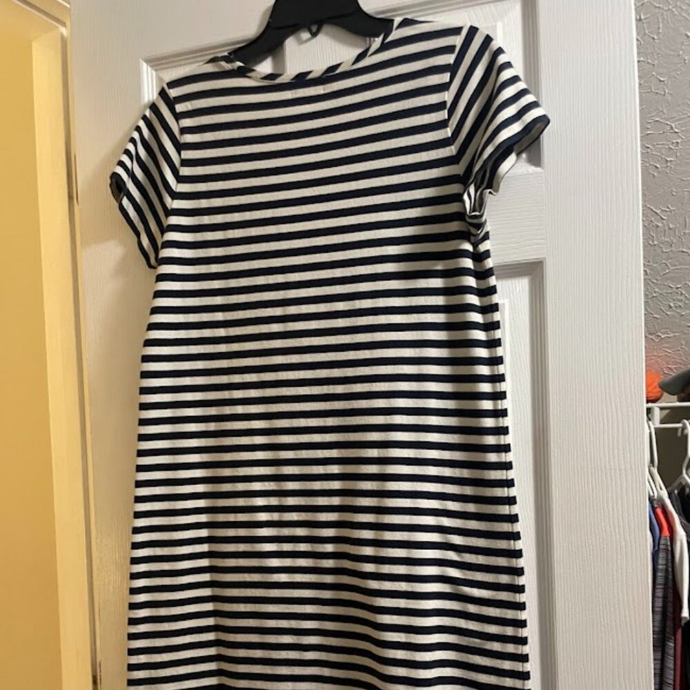 Kate Spade Mini Dress Ruffle Rosette Front Stripe Navy Blue